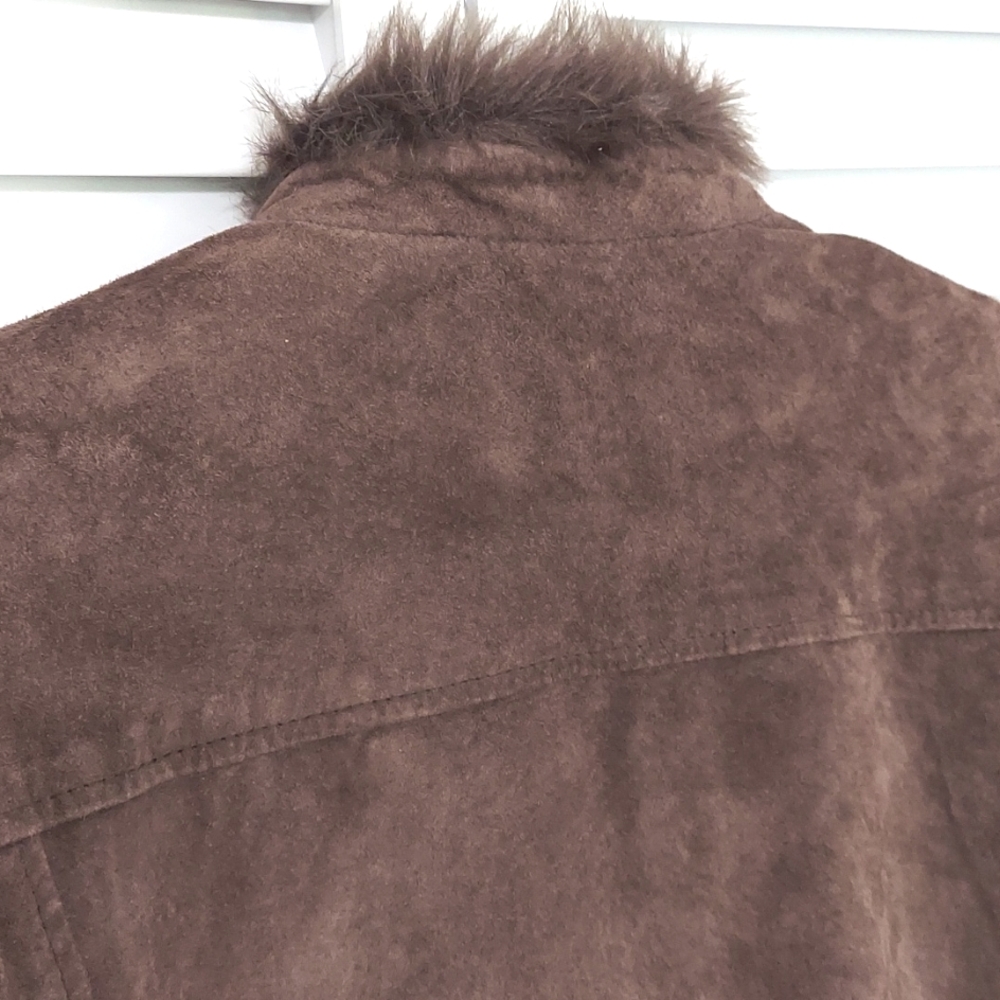 Coldwater Creek Jacket,‎ Size XL, Suede Leather, Brown, Faux Fur Details, Lined - Picture 7 of 7